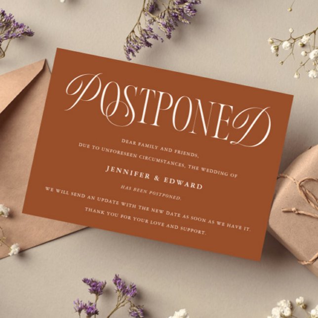 Invitation Mise à jour classique du Mariage reporté Terracott (Créateur téléchargé)