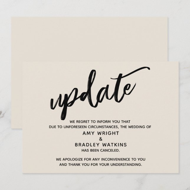 Invitation Mise à jour d'annulation de mariage écrite à la ma (Devant / Derrière)