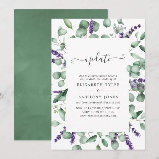 Invitation Mise à jour de mariage avec eucalyptus et lavande (Devant / Derrière)