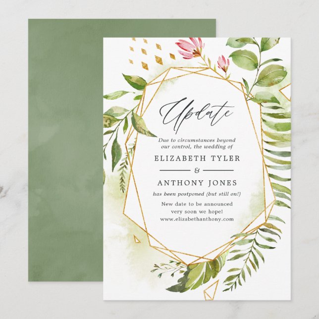 Invitation Mise à jour de mariage de verdure de cristal géomé (Devant / Derrière)