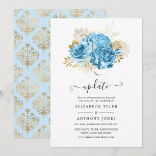 Invitation Mise à jour de mariage floral bleu pastel et or