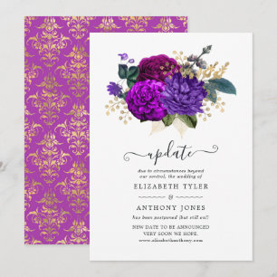 Invitation Mise à jour de mariage floral or et pourpre royal