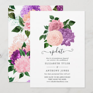 Invitation Mise à jour de mariage floral rose pêche et lavand