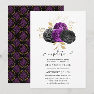 Invitation Mise à jour de mariage gothique floral noir, viole