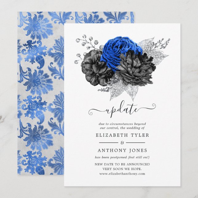 Invitation Mise à jour des Mariages floraux Royal Blue, Black (Devant / Derrière)