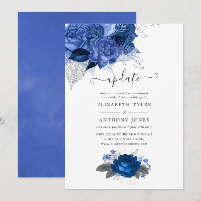 Invitation Mise à jour des Mariages floraux Royal Blue et Sil (Devant / Derrière)