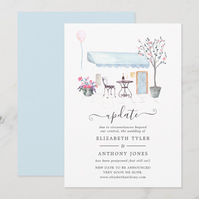 Invitation Mise à jour du mariage à Paris à l'aquarelle (Devant / Derrière)