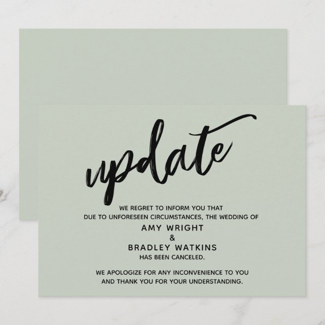 Invitation Mise à jour du mariage annulé écrite à la main sur (Devant / Derrière)