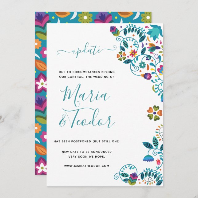Invitation Mise à jour du mariage de style mexicain à motif f (Devant / Derrière)