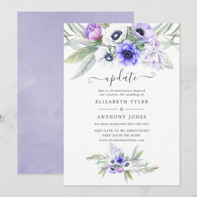 Invitation Mise à jour du Mariage floral Pastel Violet (Devant / Derrière)