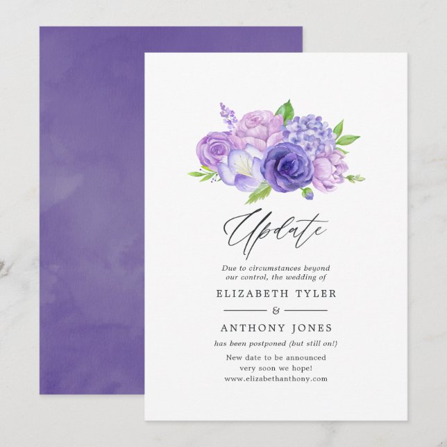 Invitation Mise à jour du Mariage Floral Ultra Violet (Devant / Derrière)