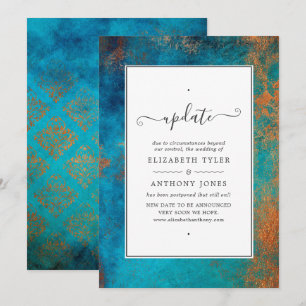 Invitation Mise à jour du mariage Grunge Copper Patina et Tur