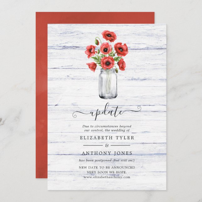 Invitation Mise à jour sur le Mariage campagnard rustique du  (Devant / Derrière)