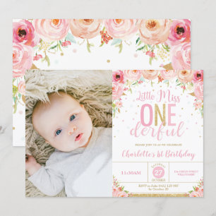 Invitation Miss Florale rose 1er anniversaire photo géniale