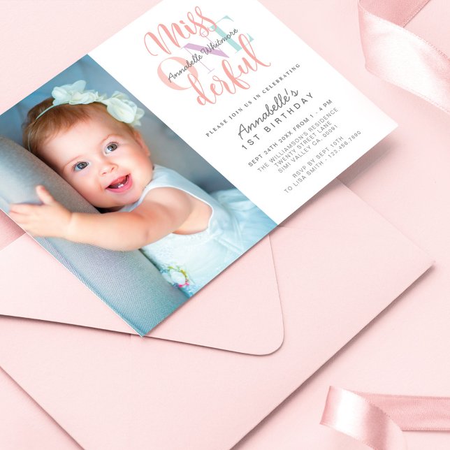 Invitation Miss One derful Baby Girl's 1st Birthday Photo (Créateur téléchargé)