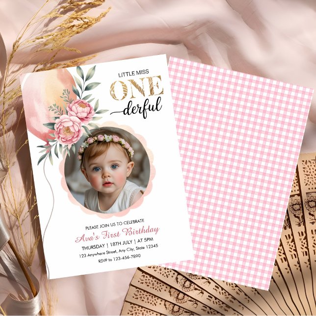 Invitation Miss Onederful Ballon Rose Premier Anniversaire Ph (Créateur téléchargé)