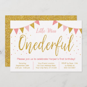 Invitation Miss Onederful Blush Pink & Parties scintillant 1e