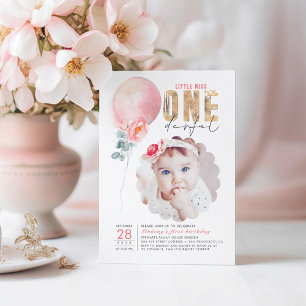 Invitation Miss Onederful Pink Balloon 1er Anniversaire Photo