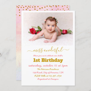Invitation Miss Onederful Simple Photo 1er anniversaire
