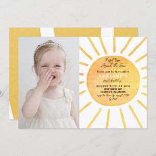 Invitation Miss Sunshine Watercolor 1ère photo d'anniversaire