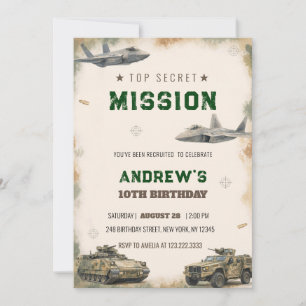 Invitation Mission militaire top secret aquarelle Anniversair