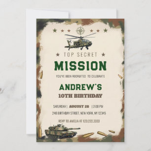 Invitation Mission Militaire Top Secret Camouflage Anniversai