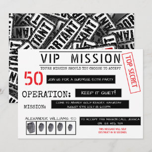 Invitation Mission VIP Surprise 50e Anniversaire