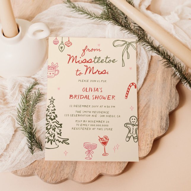 Invitation Misstletoe à Mme Hand Drawn Fête des mariées (Créateur téléchargé)