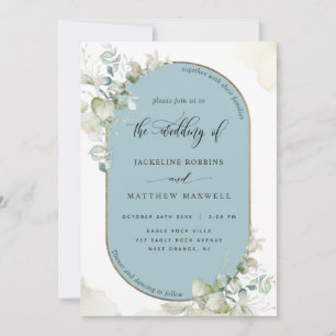 Invitation Mist Blue, Eucalyptus Oval Arch, Mariage de verdur