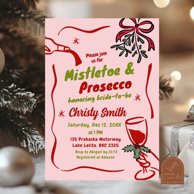 Invitation Mistletoe de Noël et Prosecco pour l'enterrement d (Créateur téléchargé)