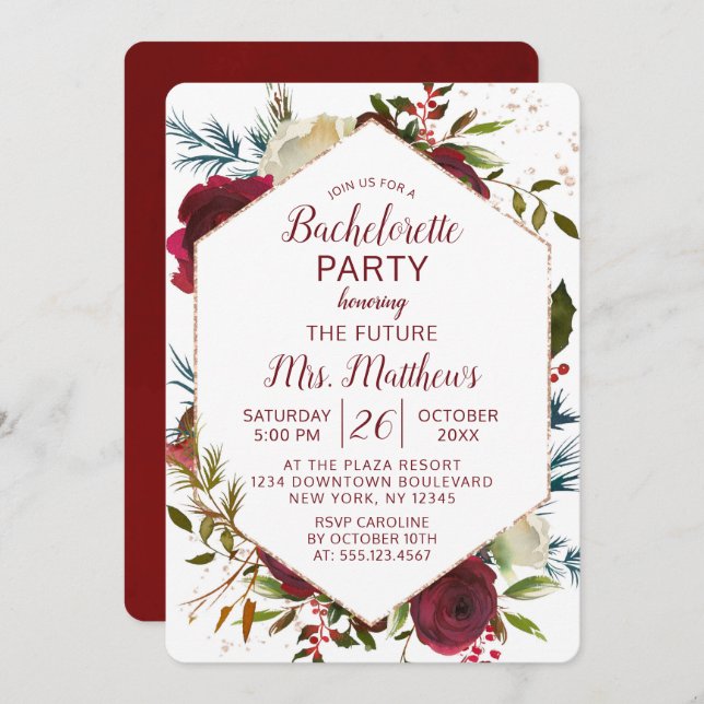 Invitation Mistletoe Manor Hexagon Frame Bachelorette (Devant / Derrière)