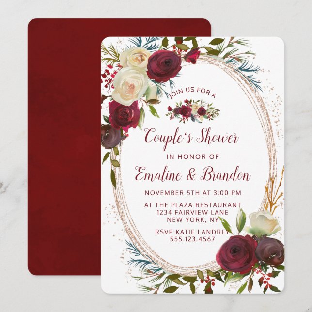 Invitation Mistletoe Manor Oval Frame Couple Wedding shower (Devant / Derrière)