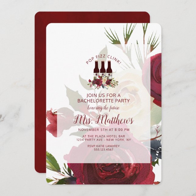 Invitation Mistletoe Manor Pop Fizz Clink Bachelorette (Devant / Derrière)