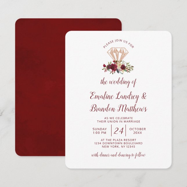 Invitation Mistletoe Manor Rose Gold Diamond Bouquet Mariage (Devant / Derrière)