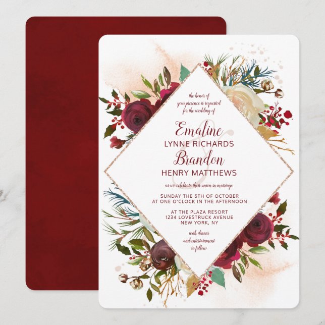 Invitation Mistletoe Manor Rose Gold Diamond Frame Mariage (Devant / Derrière)