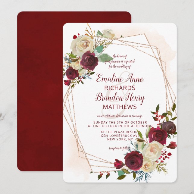 Invitation Mistletoe Manor Rose Mariage géométrique or (Devant / Derrière)