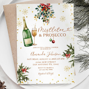 Invitation Mistletoe & Prosecco Fête des mariées de Noël Or