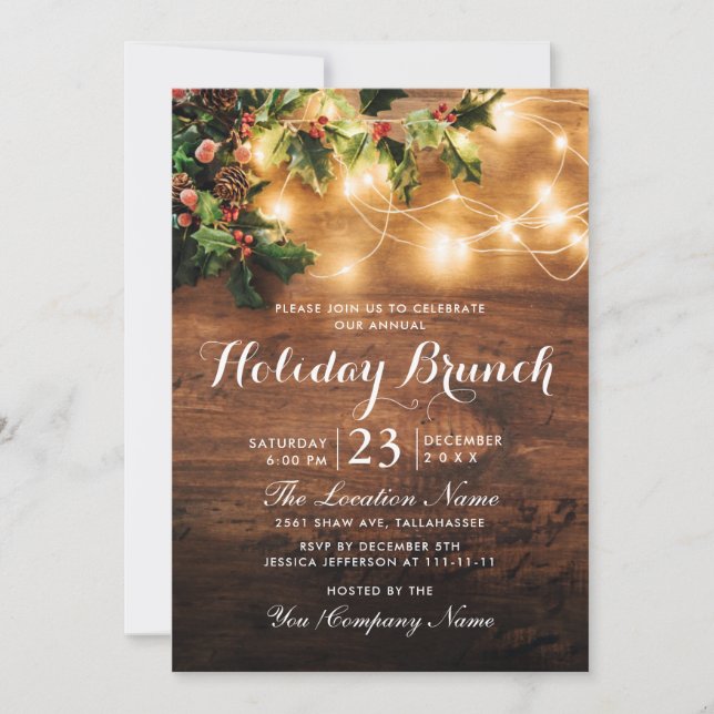 Invitation Mistletoe Rustic Christmas Holiday Brunch (Devant)