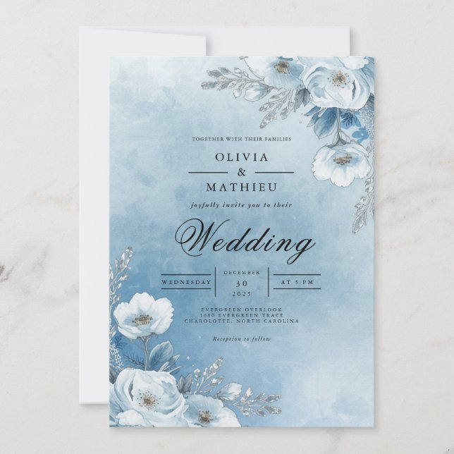 Invitation Misty Azure Bloom Wedding (Devant)