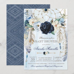 Invitation Misty Blue Boho Dream Catcher Baby shower