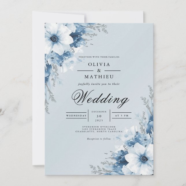 Invitation Misty Blue Floral Archway Wedding (Devant)