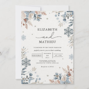 Invitation Misty Blue Winter Floral Mariage