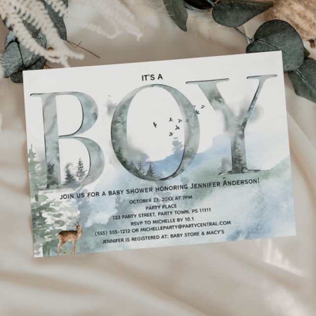 Invitation Misty Forest Woodland Country Deer Boy Baby shower (Créateur téléchargé)
