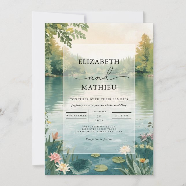 Invitation Misty Lake Floral Romance Mariage (Devant)