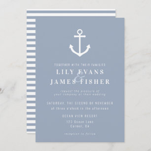 Invitation Misty Morning Blue Grey Ancre Nautique Mariage dan