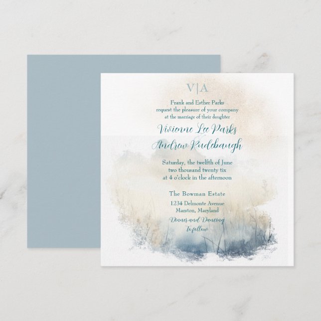 Invitation Misty Morning Meadow 2 Mariage (Devant / Derrière)