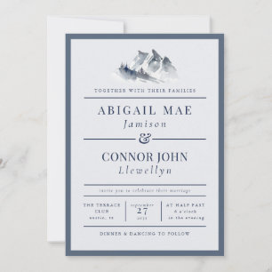 Invitation Misty Mountain Blue Grey Blanc Élégant Bordure