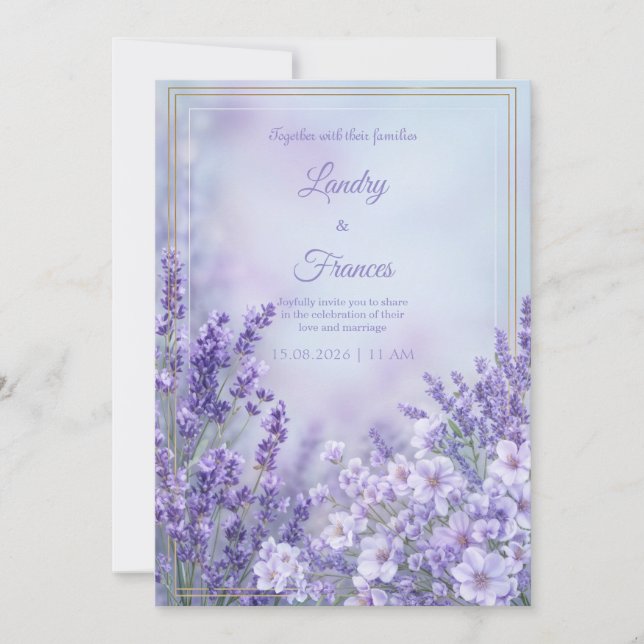 Invitation Misty Periwinkle Romantic Botanical Frame Wedding (Devant)