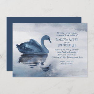 Invitation Misty Reflections   Dusty Blue Swan Lake Mariage