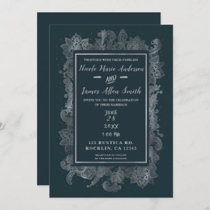 Invitation Misty Rustic Blue & Silver Elégant Mariage Floral